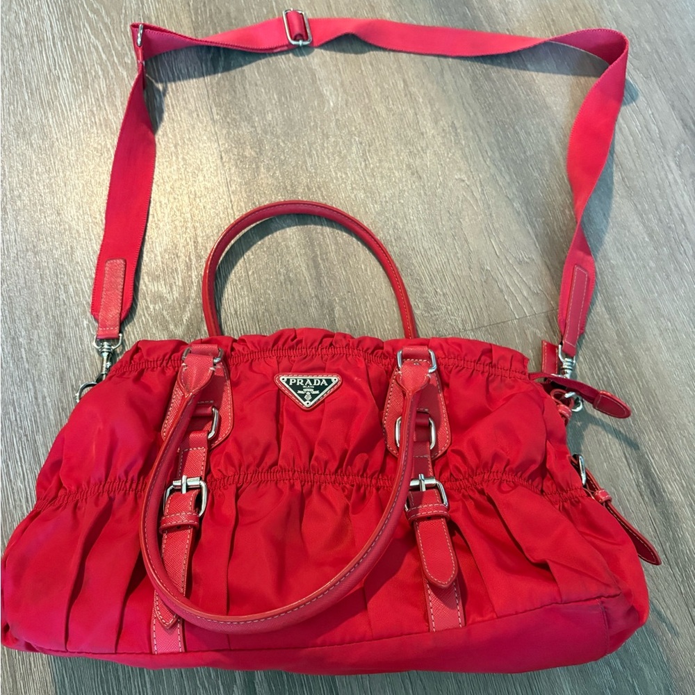 Prada Red Nylon Convertible Shoulder Bag